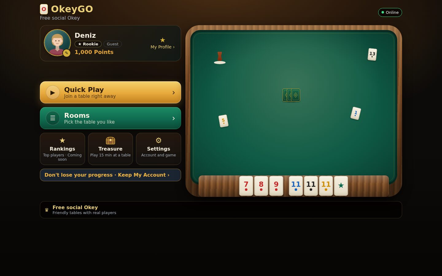 OkeyGo web client home screen