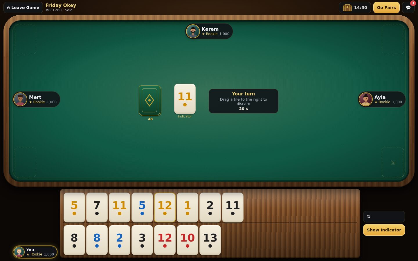 OkeyGo web client: a four-player Classic Okey table in the browser