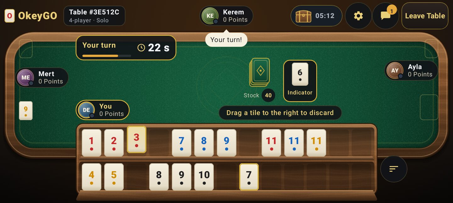 OkeyGo Android app: the game table on a phone in landscape
